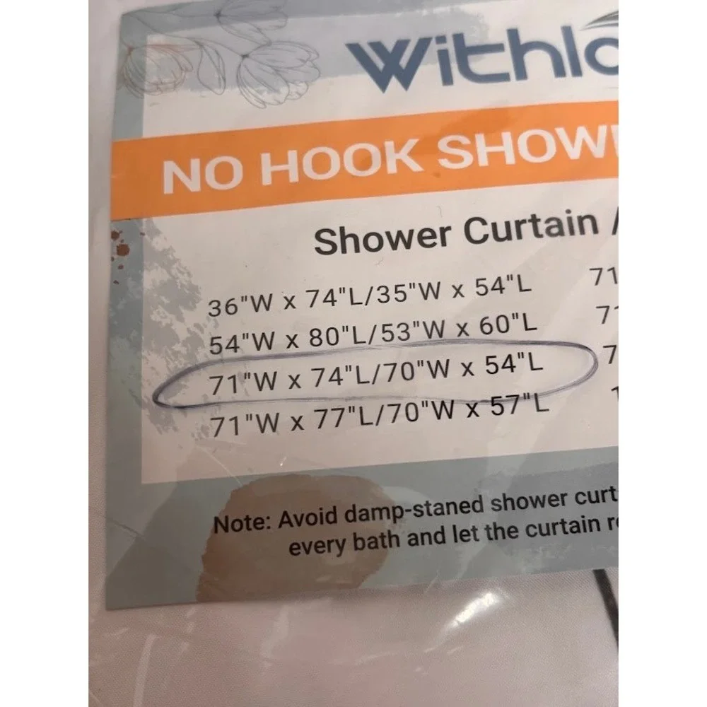 Withloc No Hook Shower Curtain Floral Yellow Gray 71x74 with Built-in Liner
